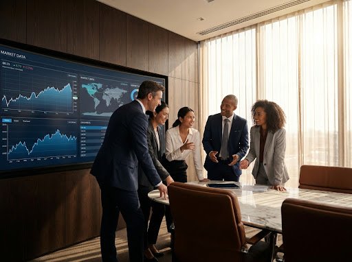 Paraxis advisors reviewing a market data display